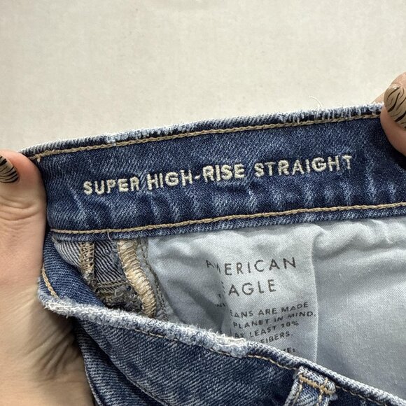 American Eagle Jeans Womens 8 Blue Super High Rise Straight Raw Hem Denim - Picture 9 of 13